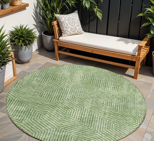 Tabselect Home Line 8' Green And Light Green Round Geometric Washable Indoor Outdoor Area Rug