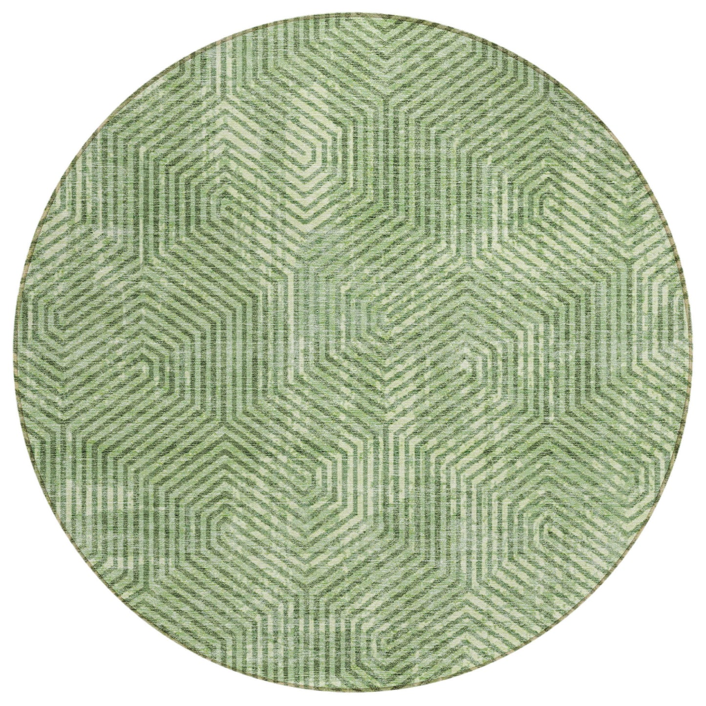 Tabselect Home Line 8' Green And Light Green Round Geometric Washable Indoor Outdoor Area Rug