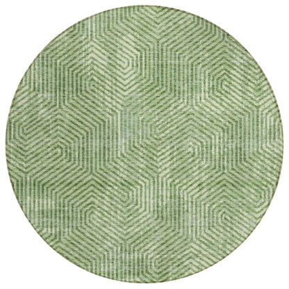 Tabselect Home Line 8' Green And Light Green Round Geometric Washable Indoor Outdoor Area Rug