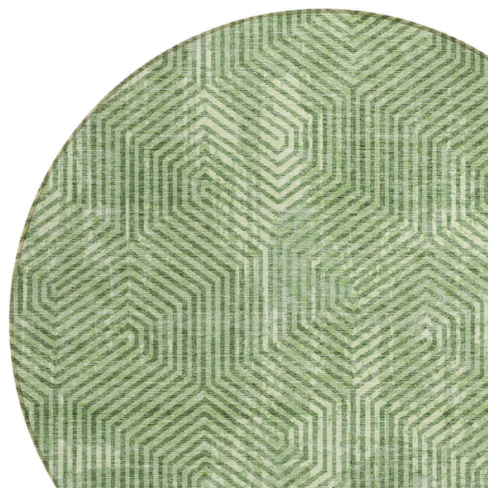 Tabselect Home Line 8' Green And Light Green Round Geometric Washable Indoor Outdoor Area Rug