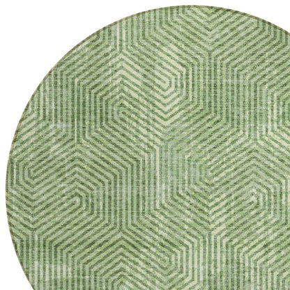 Tabselect Home Line 8' Green And Light Green Round Geometric Washable Indoor Outdoor Area Rug