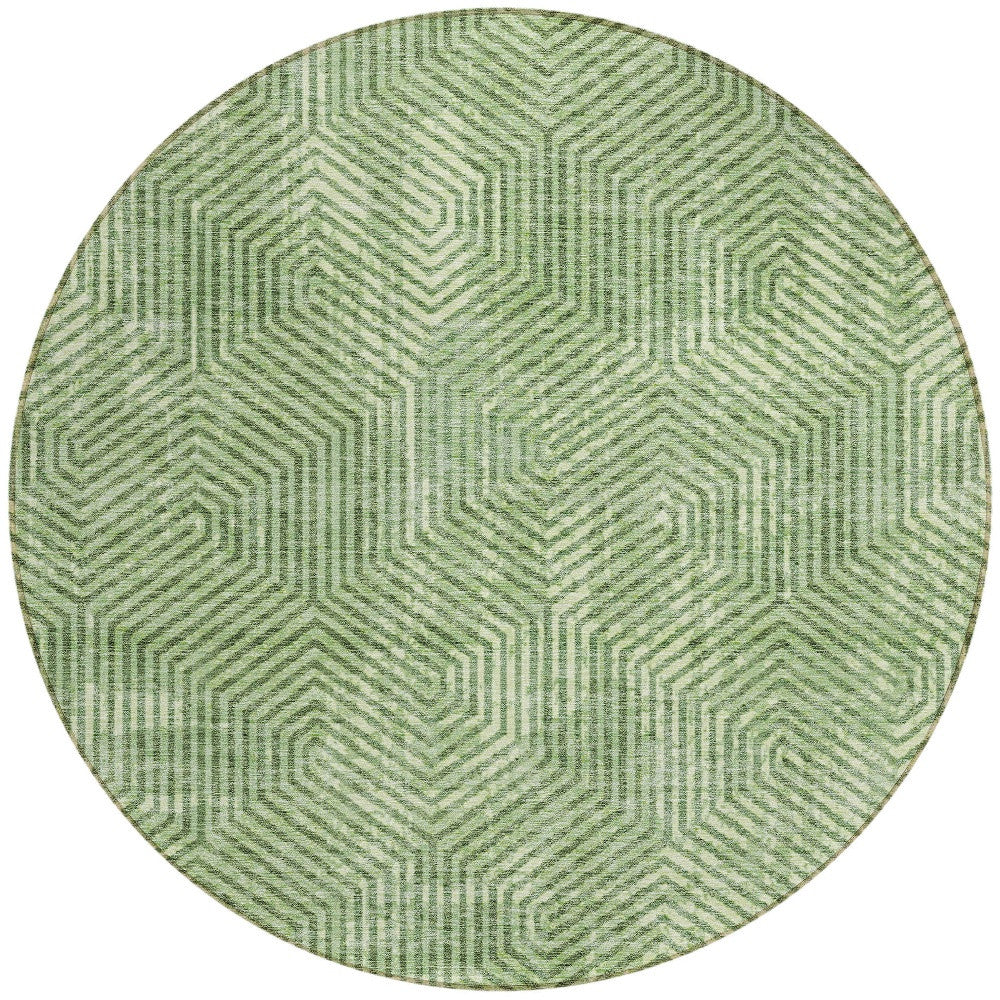 Tabselect Home Line 8' Green And Light Green Round Geometric Washable Indoor Outdoor Area Rug