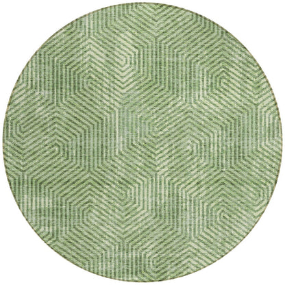 Tabselect Home Line 8' Green And Light Green Round Geometric Washable Indoor Outdoor Area Rug