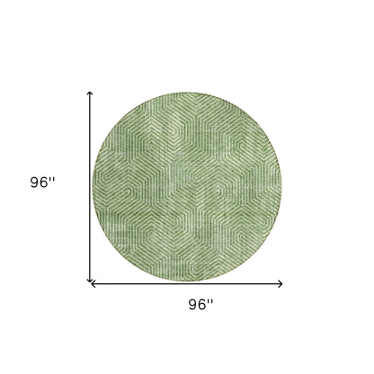 Tabselect Home Line 8' Green And Light Green Round Geometric Washable Indoor Outdoor Area Rug