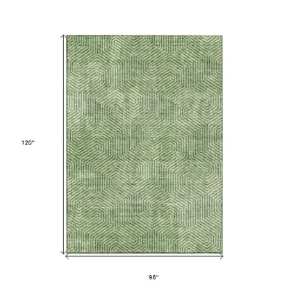 Tabselect Home Line 8' X 10' Green And Light Green Geometric Washable Indoor Outdoor Area Rug