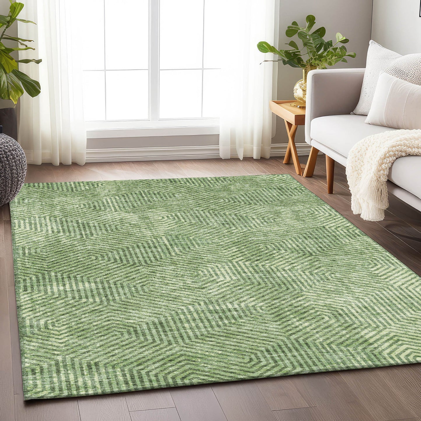 Tabselect Home Line 8' X 10' Green And Light Green Geometric Washable Indoor Outdoor Area Rug