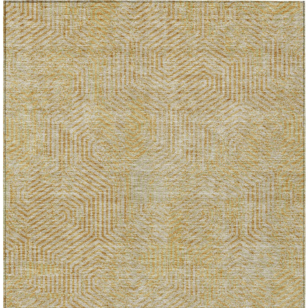 Tabselect Home Line 5' X 8' Gold And Beige Geometric Washable Indoor Outdoor Area Rug
