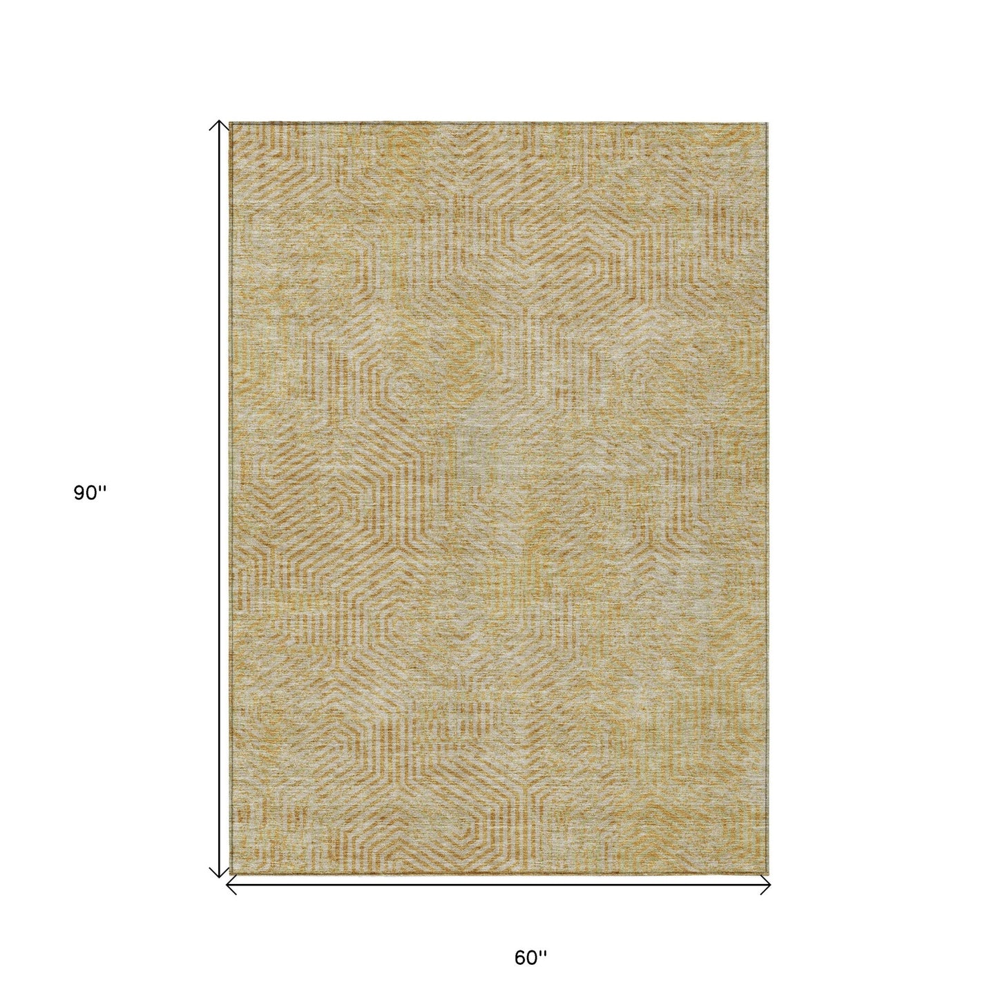 Tabselect Home Line 5' X 8' Gold And Beige Geometric Washable Indoor Outdoor Area Rug