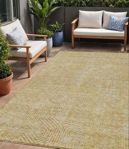 Tabselect Home Line 5' X 8' Gold And Beige Geometric Washable Indoor Outdoor Area Rug