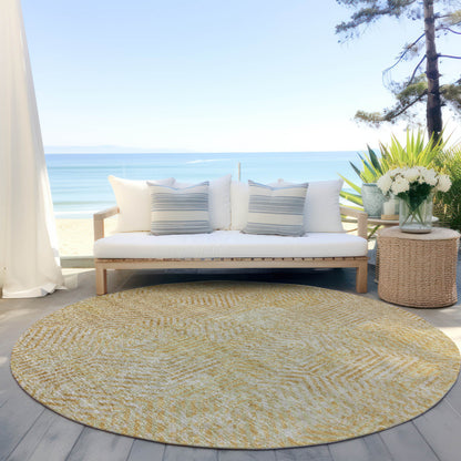 Tabselect Home Line 8' Gold And Beige Round Geometric Washable Indoor Outdoor Area Rug