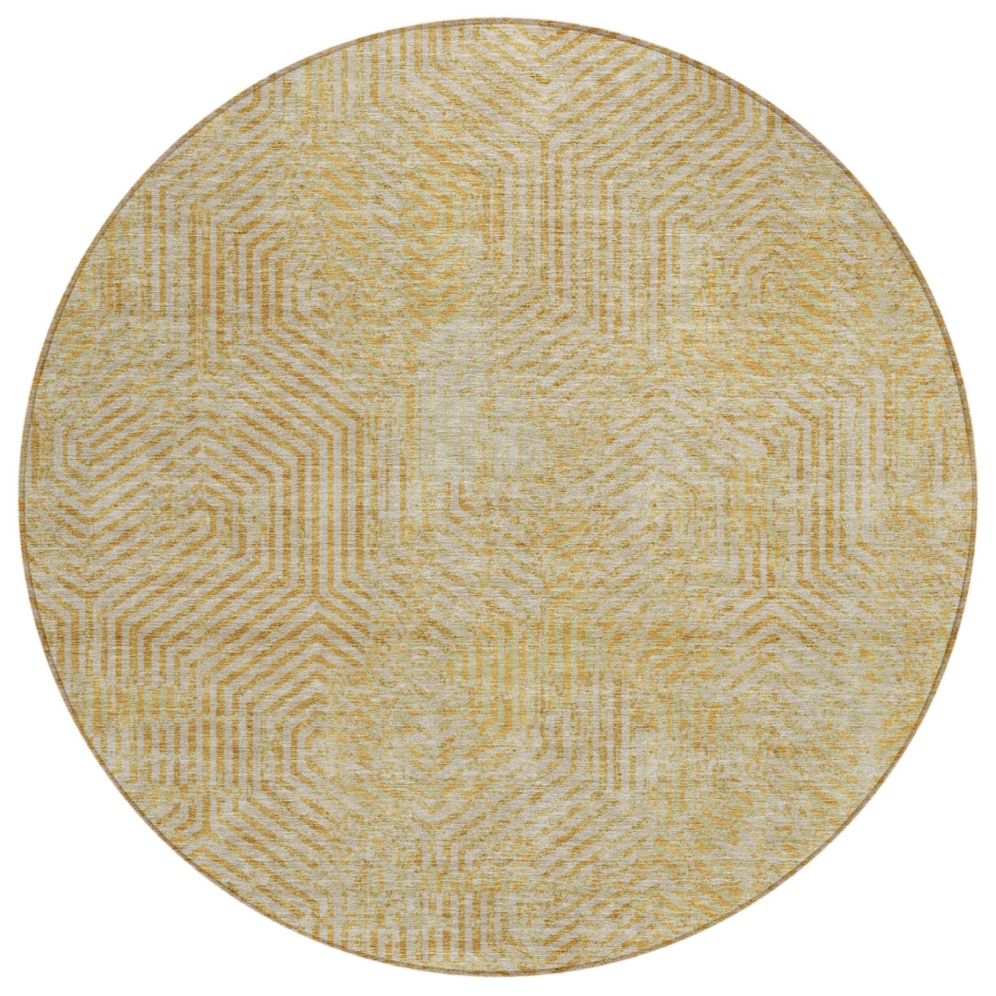 Tabselect Home Line 8' Gold And Beige Round Geometric Washable Indoor Outdoor Area Rug