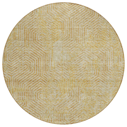 Tabselect Home Line 8' Gold And Beige Round Geometric Washable Indoor Outdoor Area Rug