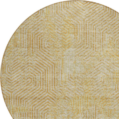 Tabselect Home Line 8' Gold And Beige Round Geometric Washable Indoor Outdoor Area Rug