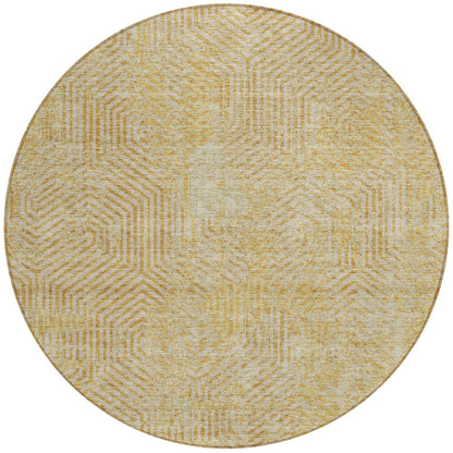 Tabselect Home Line 8' Gold And Beige Round Geometric Washable Indoor Outdoor Area Rug