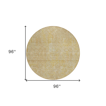 Tabselect Home Line 8' Gold And Beige Round Geometric Washable Indoor Outdoor Area Rug