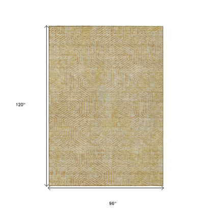 Tabselect Home Line 8' X 10' Gold And Beige Geometric Washable Indoor Outdoor Area Rug