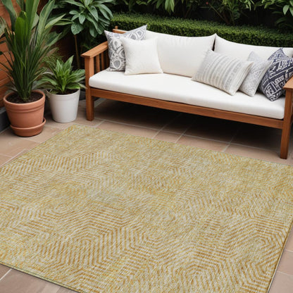 Tabselect Home Line 8' X 10' Gold And Beige Geometric Washable Indoor Outdoor Area Rug