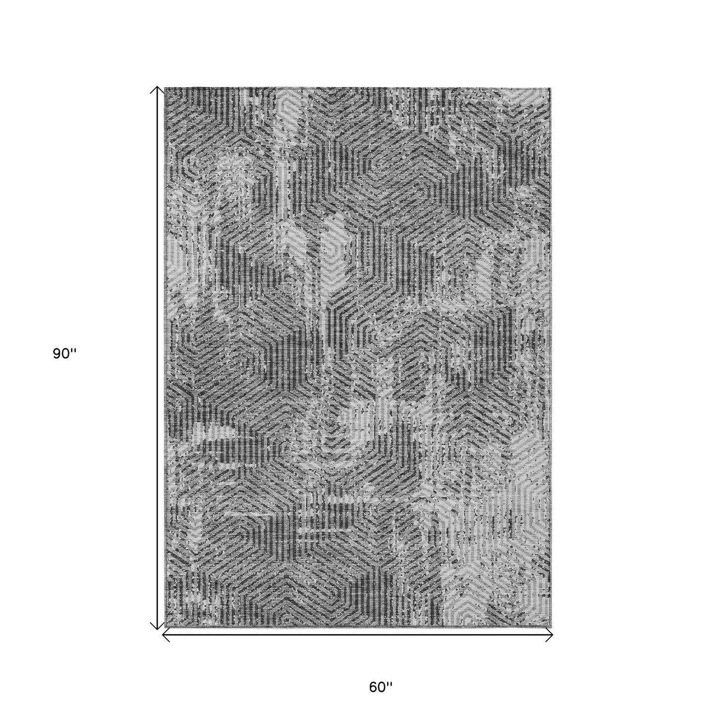 Tabselect Home Line 5' X 8' Gray And Charcoal Geometric Washable Indoor Outdoor Area Rug