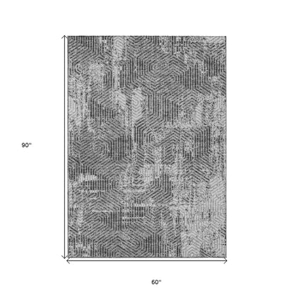 Tabselect Home Line 5' X 8' Gray And Charcoal Geometric Washable Indoor Outdoor Area Rug