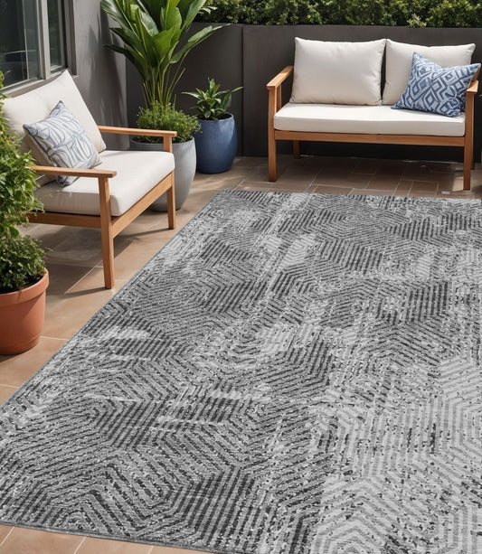 Tabselect Home Line 5' X 8' Gray And Charcoal Geometric Washable Indoor Outdoor Area Rug