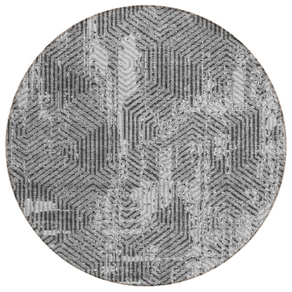 Tabselect Home Line 8' Gray And Charcoal Round Geometric Washable Indoor Outdoor Area Rug