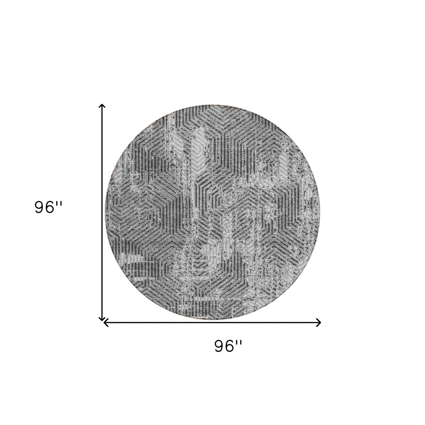 Tabselect Home Line 8' Gray And Charcoal Round Geometric Washable Indoor Outdoor Area Rug