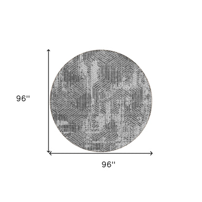 Tabselect Home Line 8' Gray And Charcoal Round Geometric Washable Indoor Outdoor Area Rug