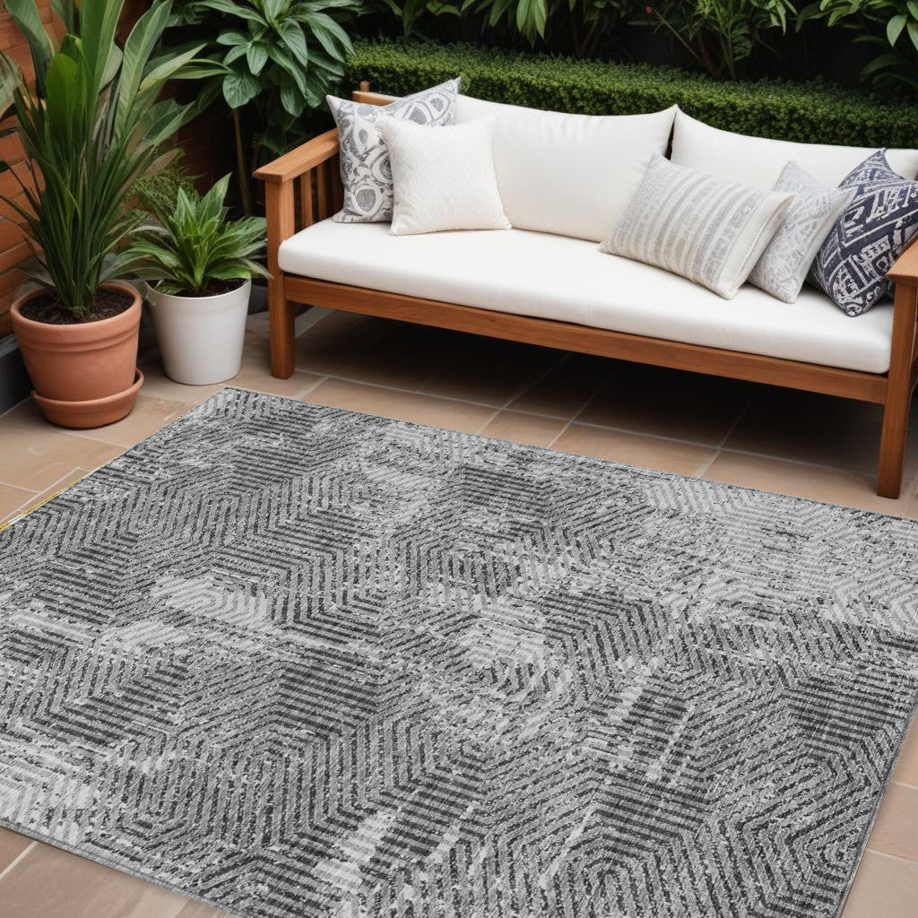 Tabselect Home Line 8' X 10' Gray And Charcoal Geometric Washable Indoor Outdoor Area Rug