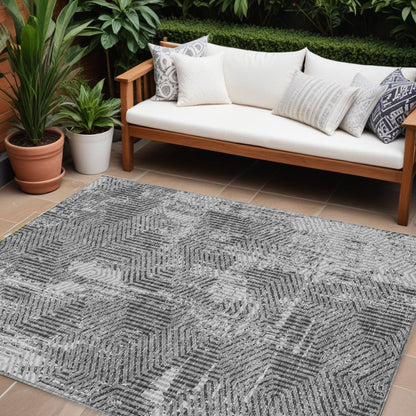 Tabselect Home Line 8' X 10' Gray And Charcoal Geometric Washable Indoor Outdoor Area Rug