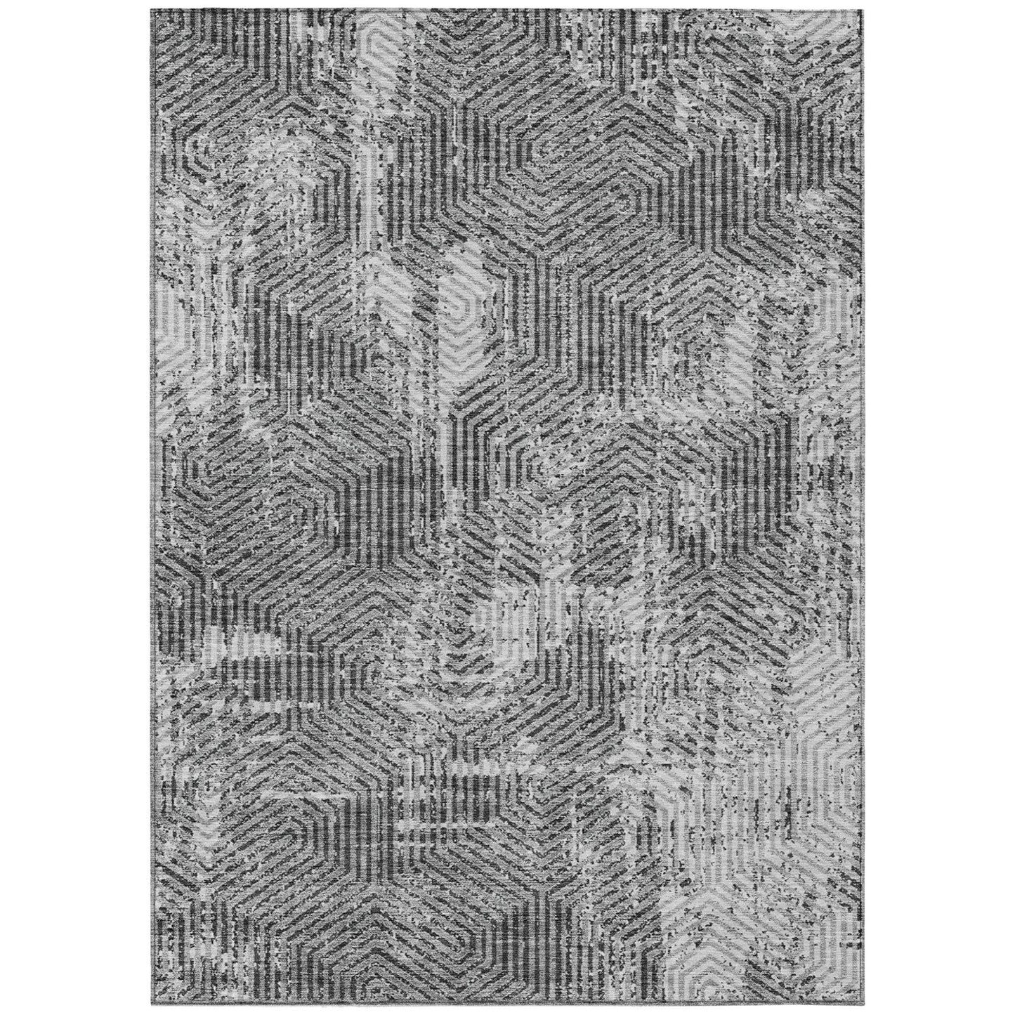 Tabselect Home Line 8' X 10' Gray And Charcoal Geometric Washable Indoor Outdoor Area Rug