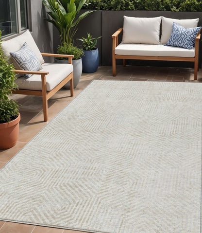 Tabselect Home Line 5' X 8' Ivory And Gray Geometric Washable Indoor Outdoor Area Rug