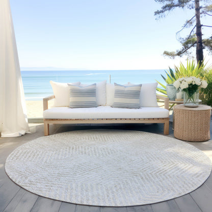 Tabselect Home Line 8' Ivory And Gray Round Geometric Washable Indoor Outdoor Area Rug