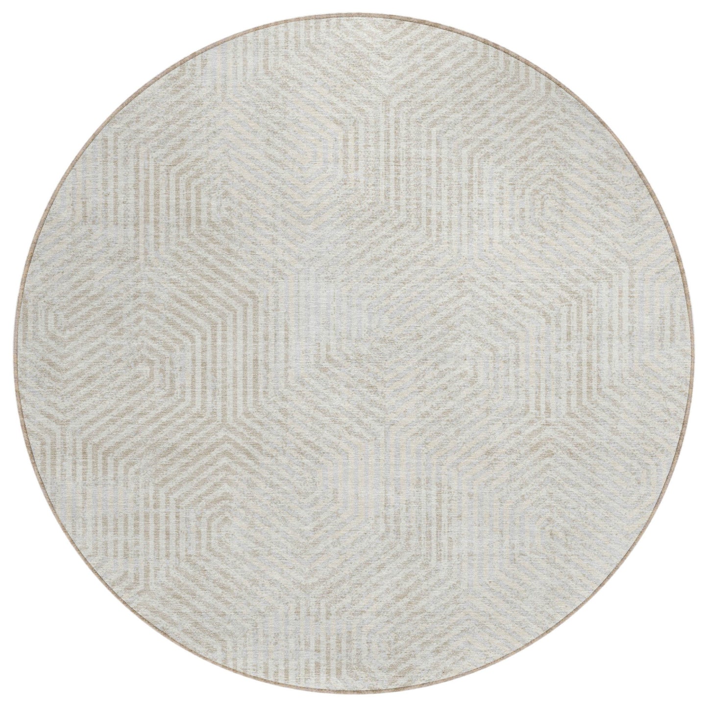 Tabselect Home Line 8' Ivory And Gray Round Geometric Washable Indoor Outdoor Area Rug