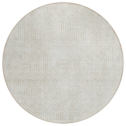 Tabselect Home Line 8' Ivory And Gray Round Geometric Washable Indoor Outdoor Area Rug