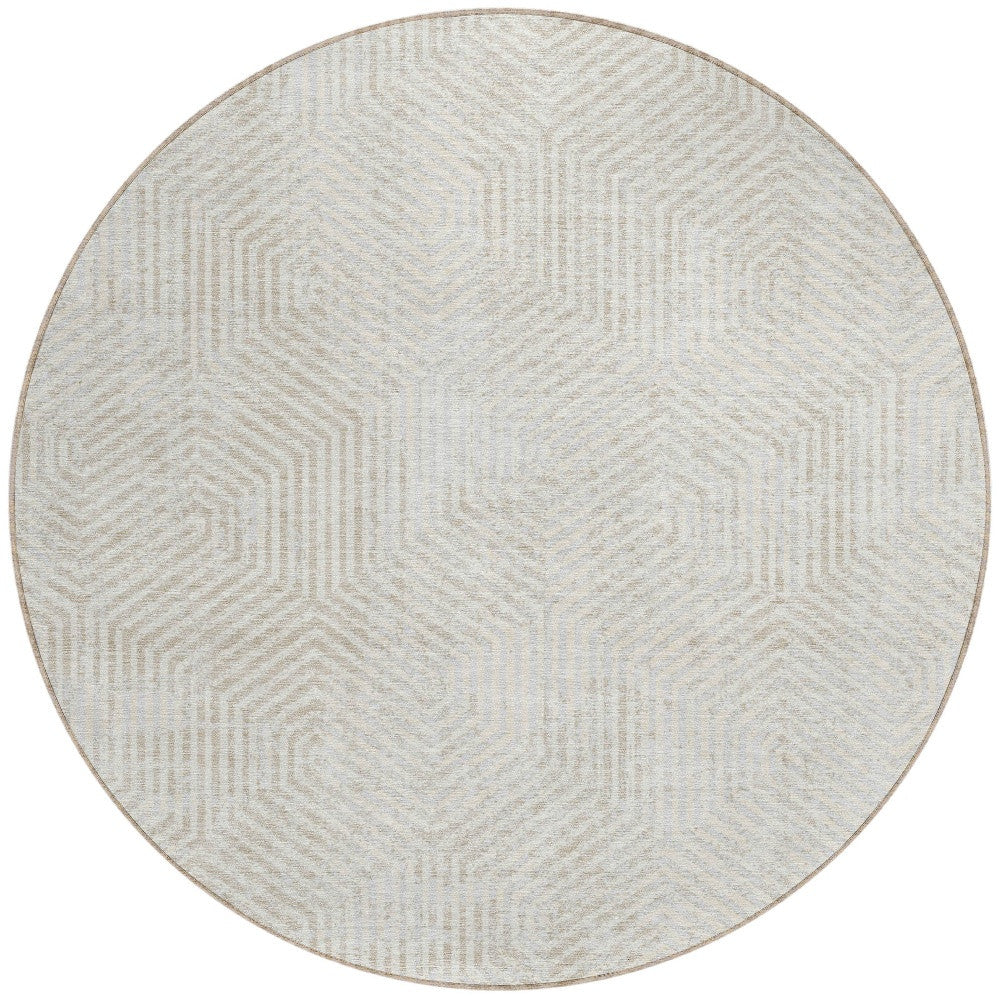 Tabselect Home Line 8' Ivory And Gray Round Geometric Washable Indoor Outdoor Area Rug