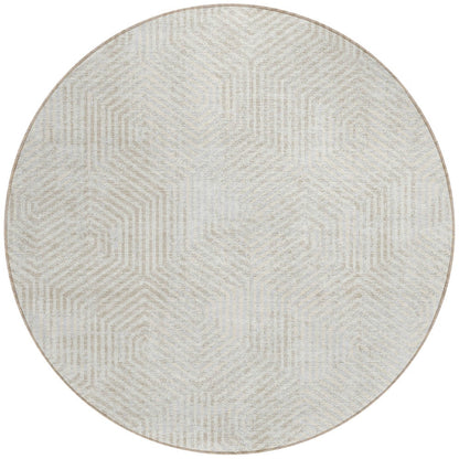 Tabselect Home Line 8' Ivory And Gray Round Geometric Washable Indoor Outdoor Area Rug
