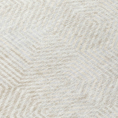 Tabselect Home Line 8' Ivory And Gray Round Geometric Washable Indoor Outdoor Area Rug