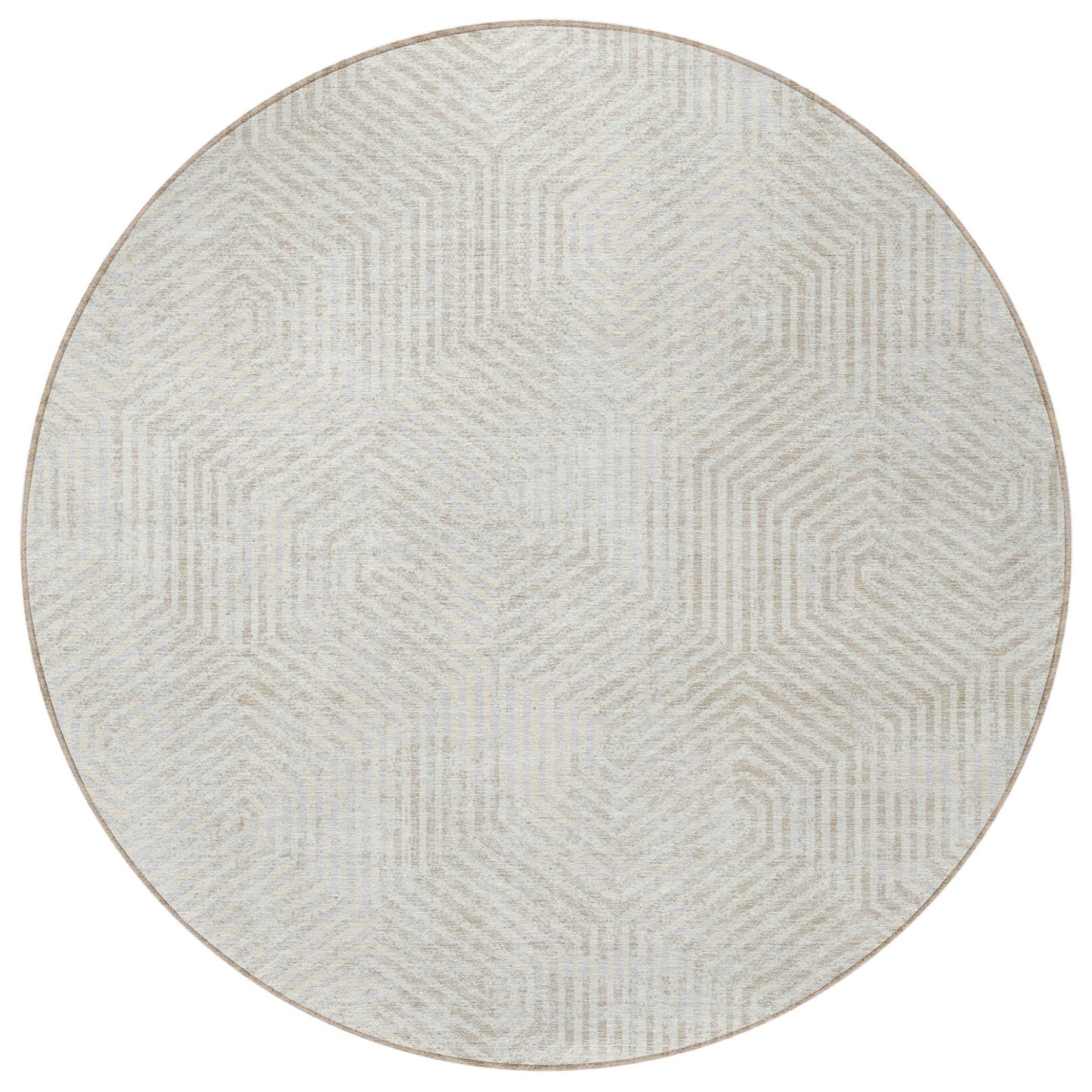 Tabselect Home Line 8' Ivory And Gray Round Geometric Washable Indoor Outdoor Area Rug