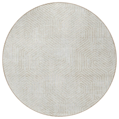 Tabselect Home Line 8' Ivory And Gray Round Geometric Washable Indoor Outdoor Area Rug