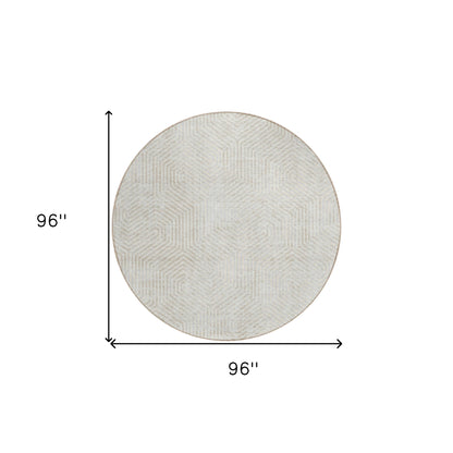 Tabselect Home Line 8' Ivory And Gray Round Geometric Washable Indoor Outdoor Area Rug