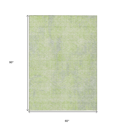 Tabselect Home Line 5' X 8' Lime Green Gray And Ivory Geometric Washable Indoor Outdoor Area Rug