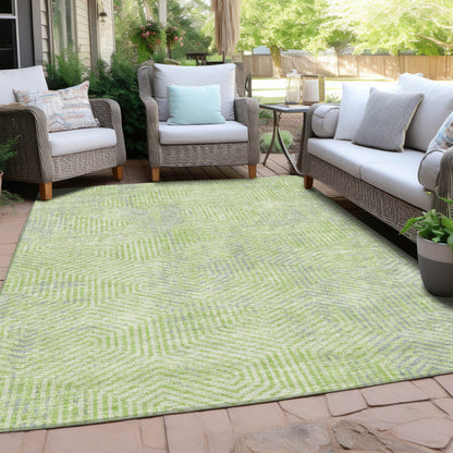 Tabselect Home Line 5' X 8' Lime Green Gray And Ivory Geometric Washable Indoor Outdoor Area Rug