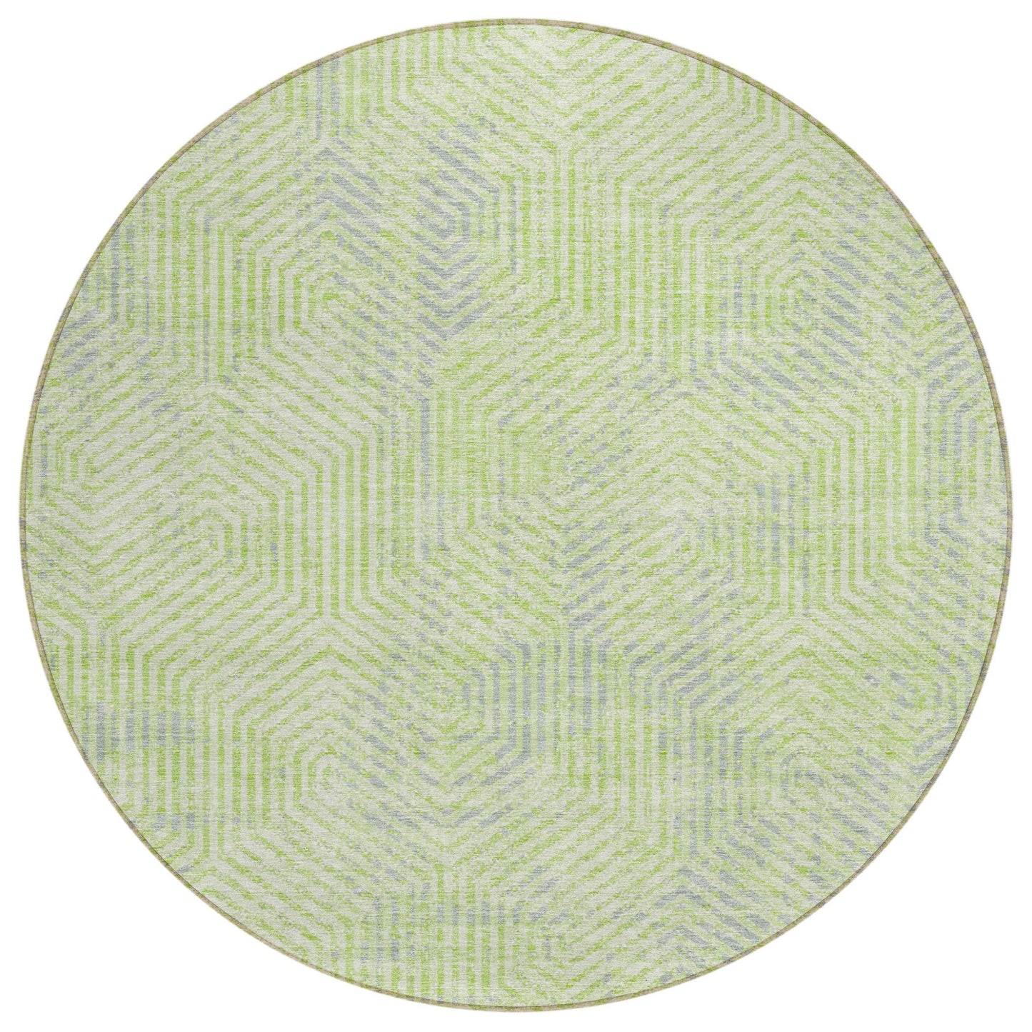 Tabselect Home Line 8' Lime Green Gray And Ivory Round Geometric Washable Indoor Outdoor Area Rug