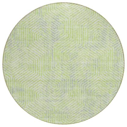 Tabselect Home Line 8' Lime Green Gray And Ivory Round Geometric Washable Indoor Outdoor Area Rug
