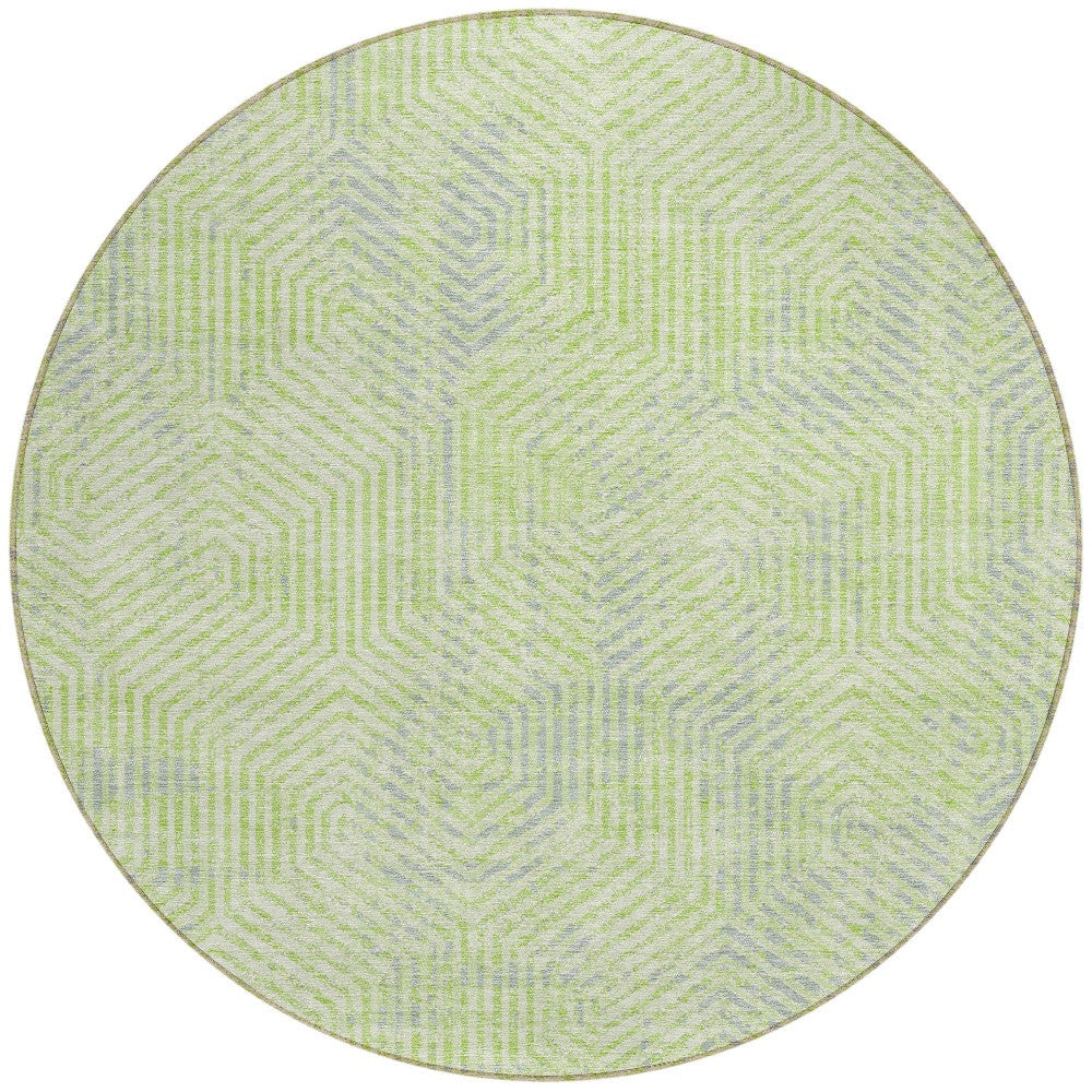 Tabselect Home Line 8' Lime Green Gray And Ivory Round Geometric Washable Indoor Outdoor Area Rug