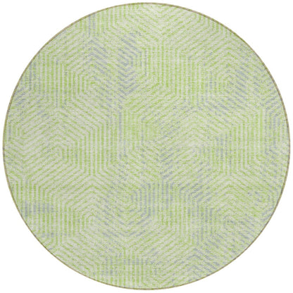 Tabselect Home Line 8' Lime Green Gray And Ivory Round Geometric Washable Indoor Outdoor Area Rug