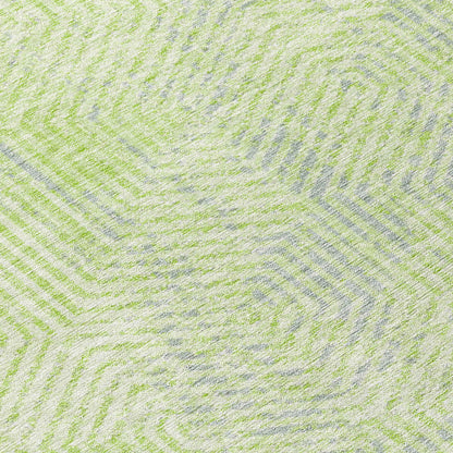 Tabselect Home Line 8' Lime Green Gray And Ivory Round Geometric Washable Indoor Outdoor Area Rug