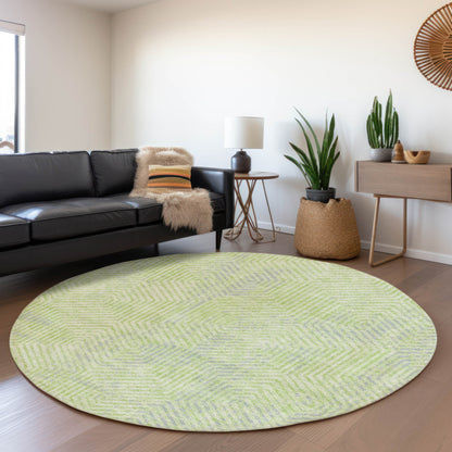 Tabselect Home Line 8' Lime Green Gray And Ivory Round Geometric Washable Indoor Outdoor Area Rug