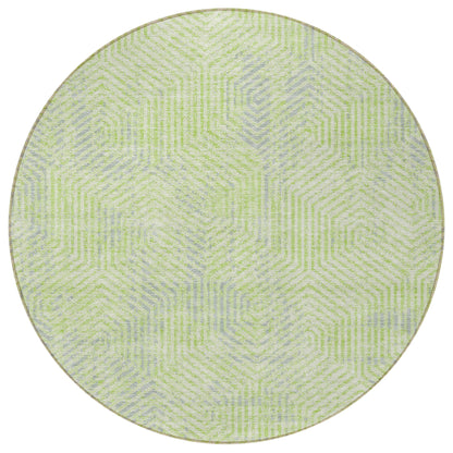 Tabselect Home Line 8' Lime Green Gray And Ivory Round Geometric Washable Indoor Outdoor Area Rug