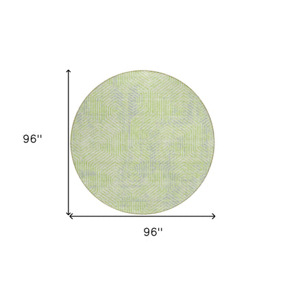 Tabselect Home Line 8' Lime Green Gray And Ivory Round Geometric Washable Indoor Outdoor Area Rug